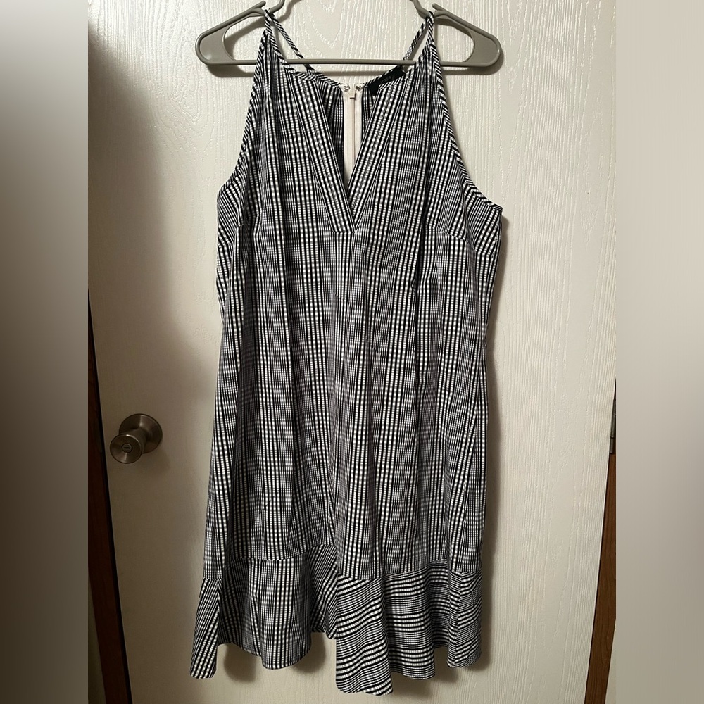 NWT J Crew Sleeveless Blue Plaid Mini Dress with Ruffle Hem Size 12 - Picture 2 of 10